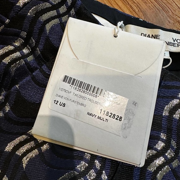 Diane Von Furstenberg Womens Navy Metallic Silver Trousers Academia Menswear NWT - Picture 5 of 10
